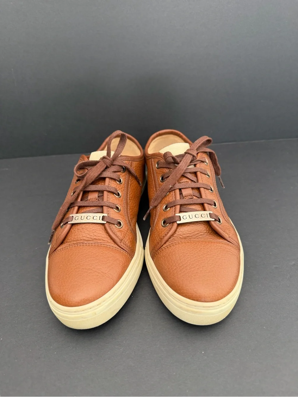 Gucci Brown Leather Miro Soft Low Top Sneakers Size 39